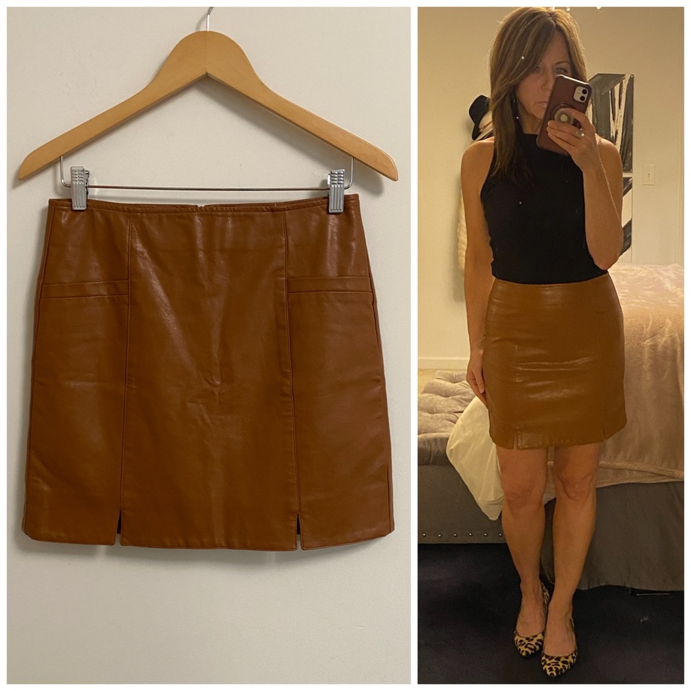 Faux Leather Mini Skirt in Cognac Brown MEDIUM